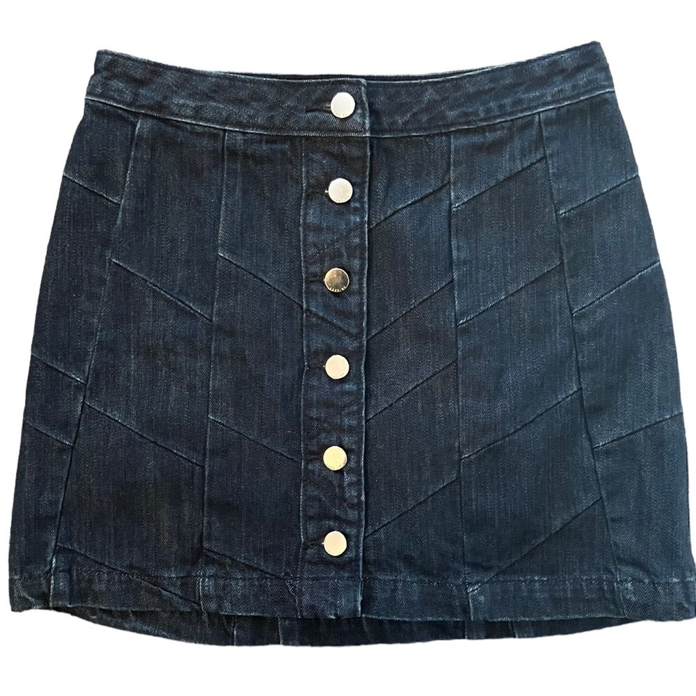 Abercrombie and Fitch Dark Wash Textured Denim Full Button Front Mini Skirt 00